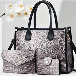 3 pcs Soft Gray Crocodile Pattern Deluxe Faux Leather